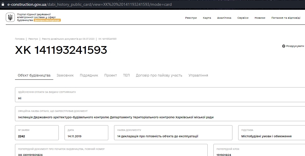 Сертифікат про готовність Корпус F, ЖК Клеменова Дача