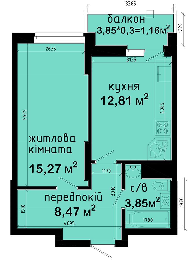 1-кімнатна 41.56 м² в ЖК Авеню 42 від 55 500 грн/м², Київ