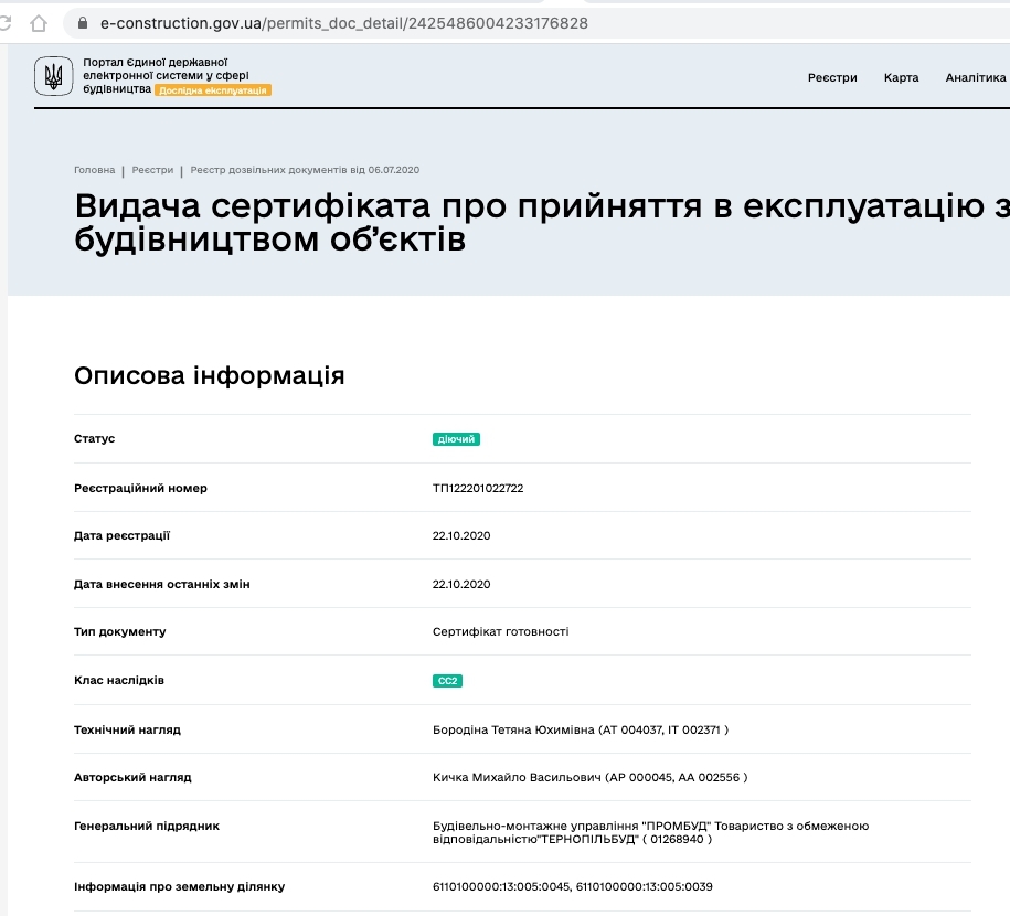 Сертифікат про готовність Дом 3, ЖК на вул. Тролейбусна, 4