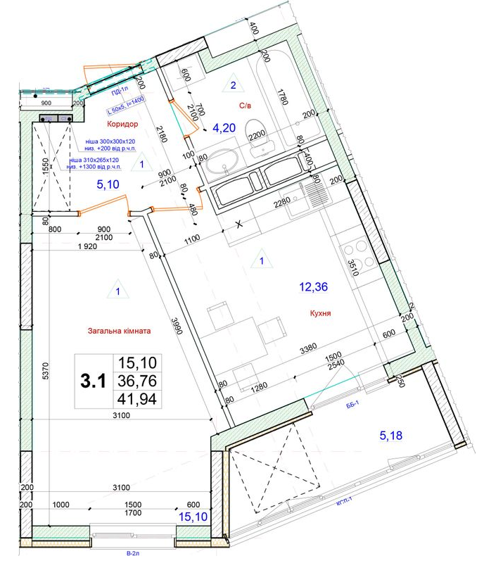 1-кімнатна 41.94 м² в ЖК Олімпійський від 22 100 грн/м², м. Бровари