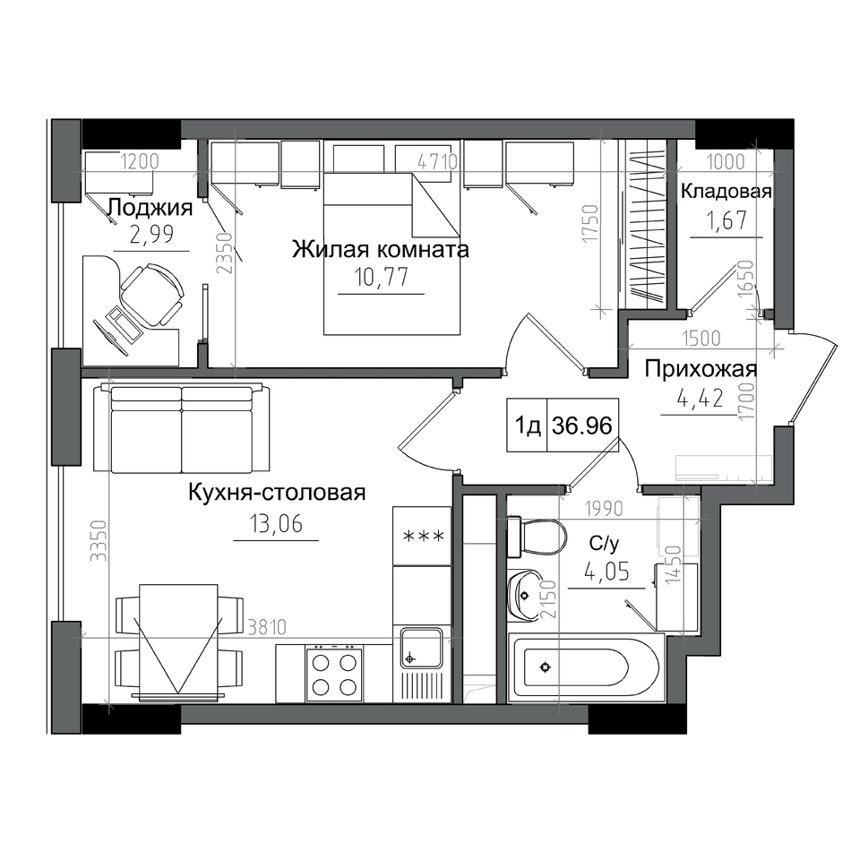 1-кімнатна 36.96 м² в ЖМ ARTVILLE від 22 900 грн/м², смт Авангард