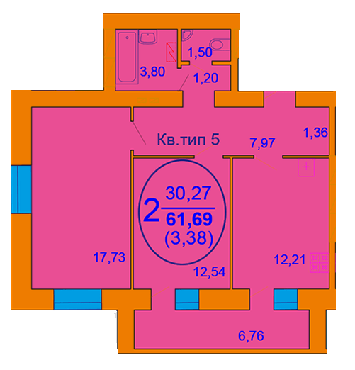 2-комнатная 61.69 м² в ЖК София Киевская от 15 000 грн/м², с. Софиевская Борщаговка