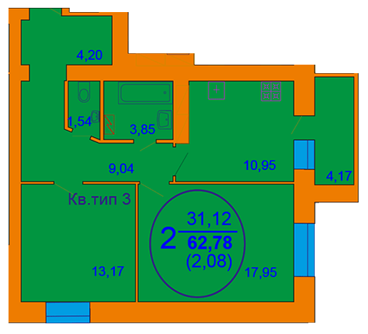 2-комнатная 62.78 м² в ЖК София Киевская от 15 000 грн/м², с. Софиевская Борщаговка