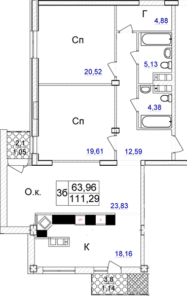 3-кімнатна 111.29 м² в ЖК Ясна Поляна від 44 750 грн/м², Одеса