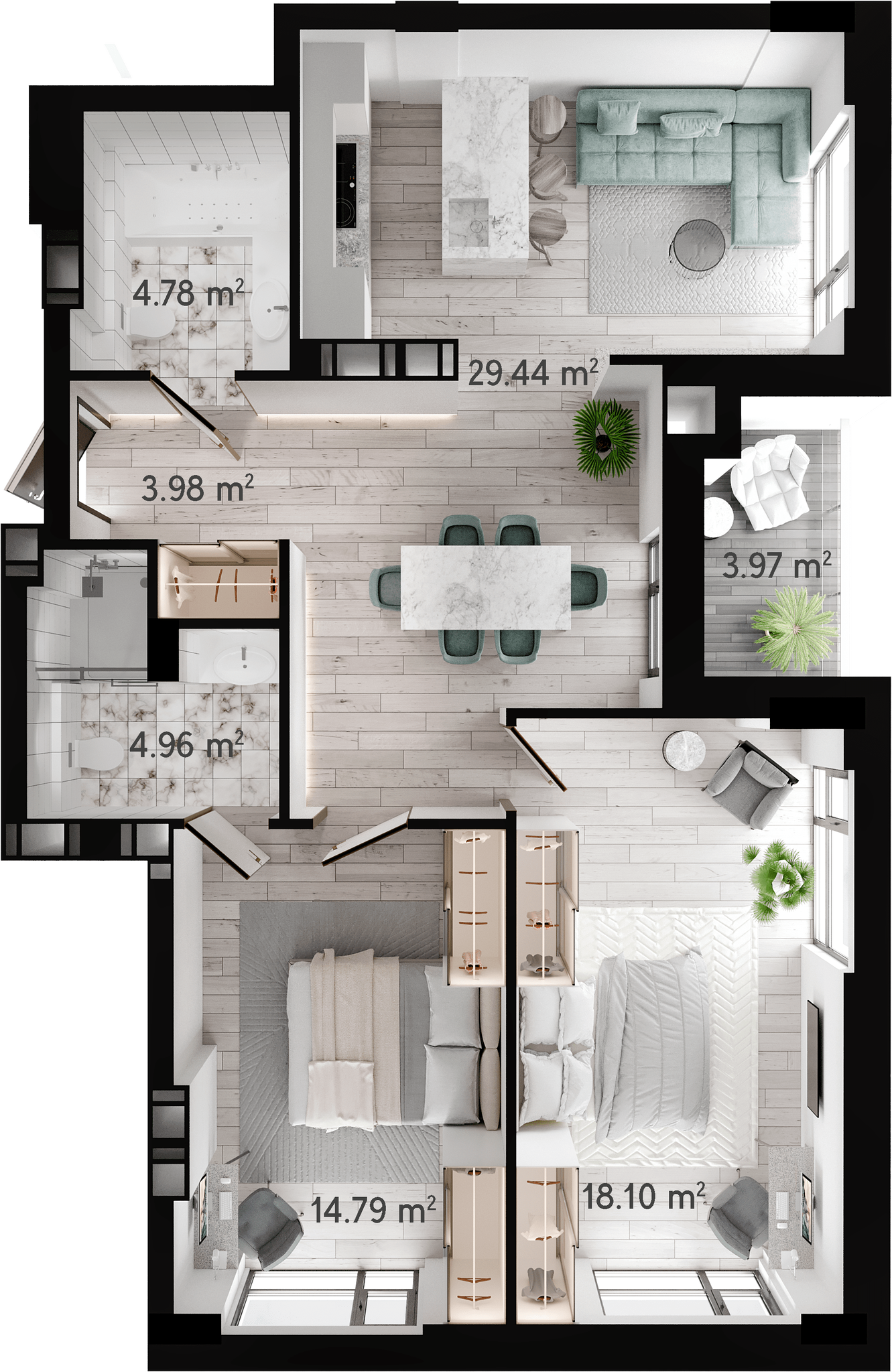 2-комнатная 78.77 м² в ЖК GENEVE от 23 900 грн/м², Днепр