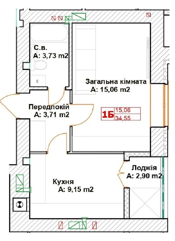 1-кімнатна 34.55 м² в ЖК Модуль від 23 000 грн/м², м. Буча