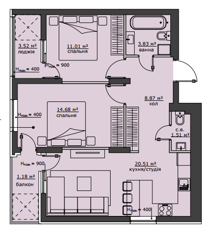 2-комнатная 65.11 м² в ЖК Бетховен от 24 850 грн/м², Львов