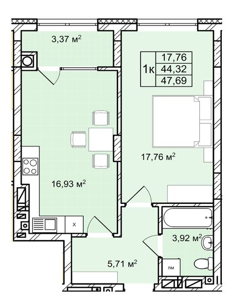 1-комнатная 47.69 м² в ЖК Софиевка от 28 000 грн/м², Львов