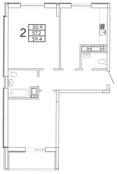 2-комнатная 59.4 м² в ЖК Радужный от 17 000 грн/м², Харьков