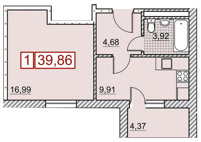1-кімнатна 39.86 м² в ЖК Річковий квартал від 18 700 грн/м², Харків
