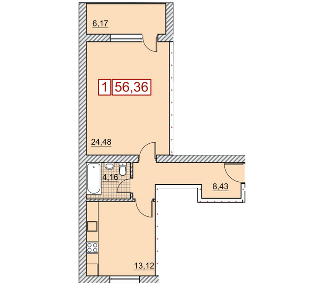 1-кімнатна 56.36 м² в ЖК Річковий квартал від 18 700 грн/м², Харків