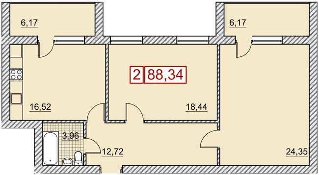2-кімнатна 88.34 м² в ЖК Річковий квартал від 23 000 грн/м², Харків
