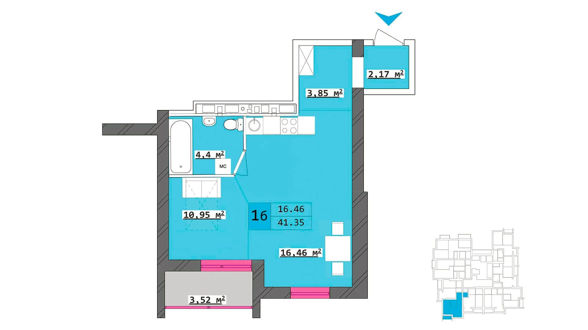 1-комнатная 41.35 м² в ЖК Столичный от 18 500 грн/м², Харьков