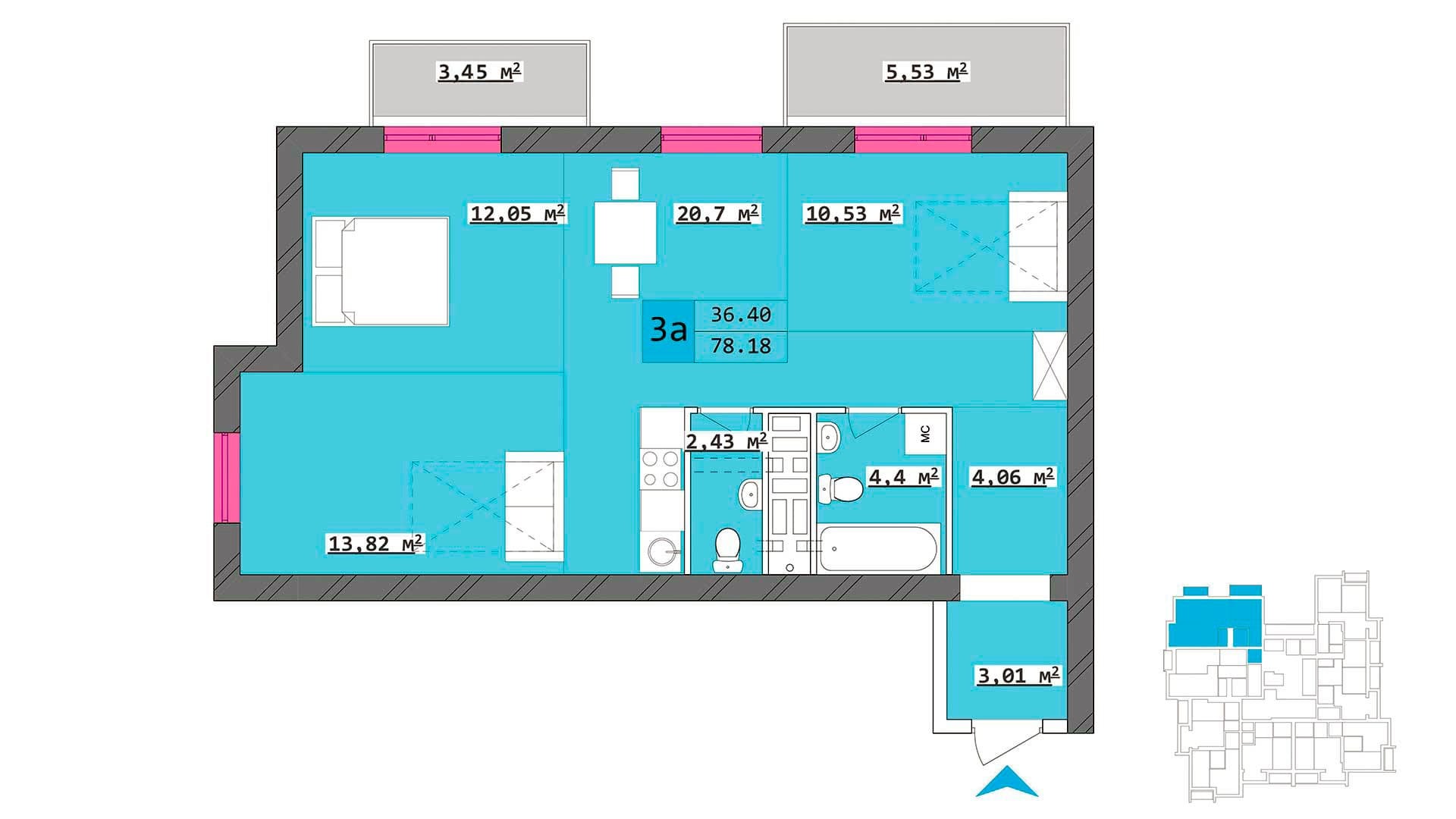 3-комнатная 78.18 м² в ЖК Столичный от 18 500 грн/м², Харьков