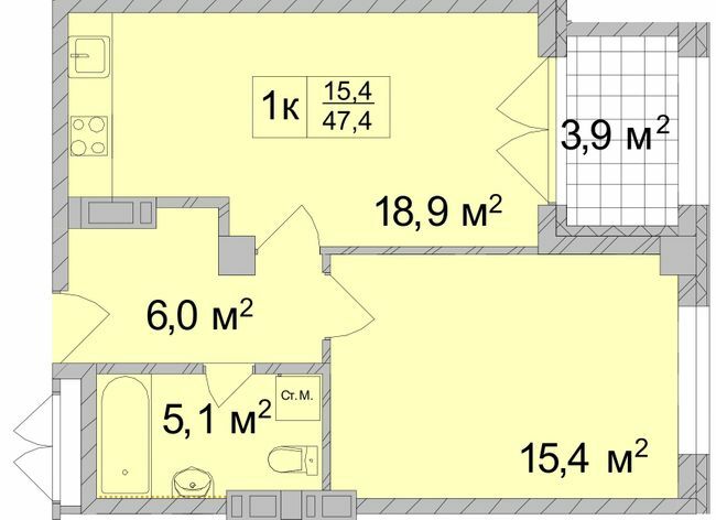 1-комнатная 47.4 м² в ЖК ТИТУЛ Дом на Пушкинской от 55 450 грн/м², Харьков