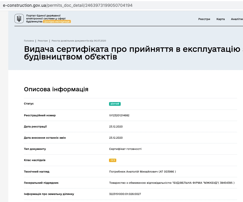Сертифікат про готовність Секция В, ЖК River House