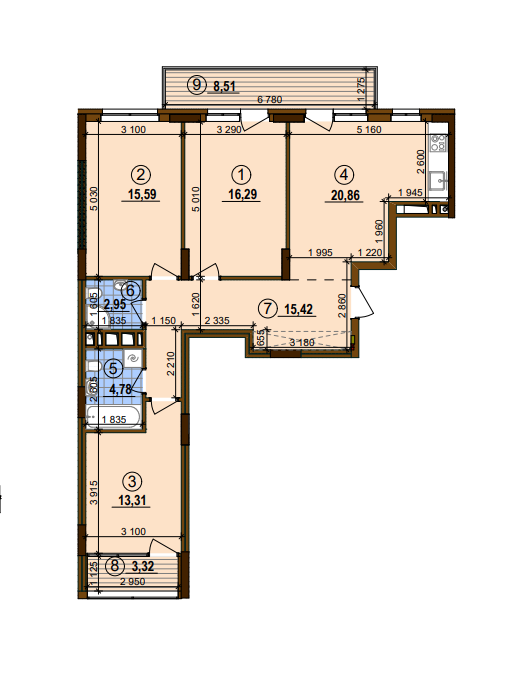 3-комнатная 95.09 м² в ЖК Варшавский-2 от застройщика, Киев