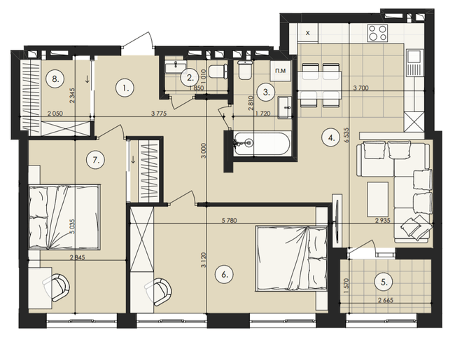 2-кімнатна 85.59 м² в ЖК Royal Park від 16 900 грн/м², м. Дубляни