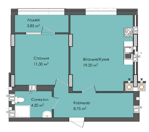 1-кімнатна 47.3 м² в ЖК Комфорт Плюс від 16 250 грн/м², м. Дубляни