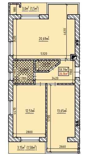 2-комнатная 59.79 м² в ЖК Центральний от 16 600 грн/м², с. Солонка