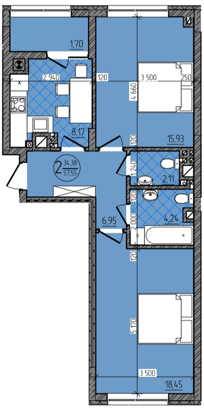 2-комнатная 57.55 м² в ЖК Изумрудный от застройщика, Черновцы