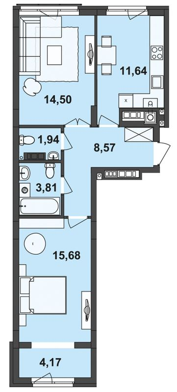 2-комнатная 60.31 м² в ЖК Киевский от 22 100 грн/м², Черновцы