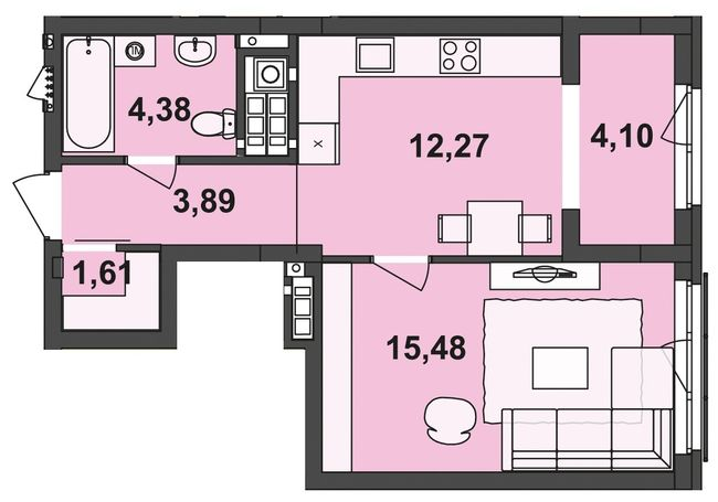 1-комнатная 41.73 м² в ЖК Киевский от 22 650 грн/м², Черновцы