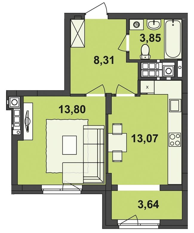 1-комнатная 42.67 м² в ЖК Киевский от 22 650 грн/м², Черновцы