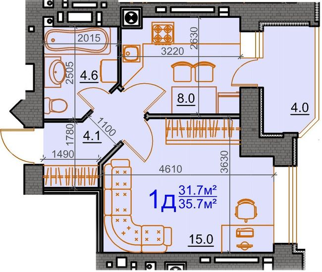 1-комнатная 35.7 м² в ЖК Курортный от 26 268 грн/м², Николаев