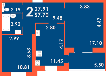 2-кімнатна 57.7 м² в ЖК Park Residence від 19 500 грн/м², Запоріжжя