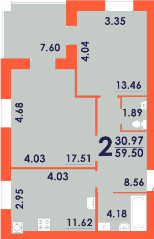 2-кімнатна 59.5 м² в ЖК Park Residence від 19 500 грн/м², Запоріжжя