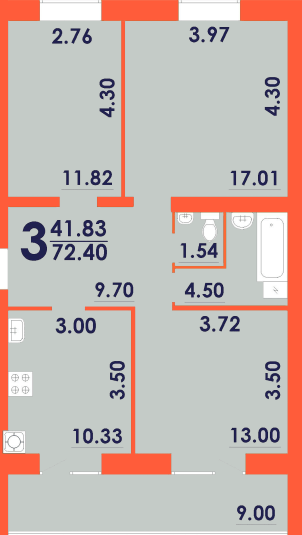 3-кімнатна 72.4 м² в ЖК Park Residence від 19 500 грн/м², Запоріжжя