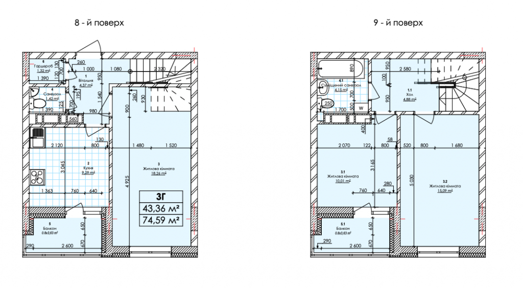 Дворівнева 74.59 м² в ЖК Бережанський від 28 000 грн/м², Київ