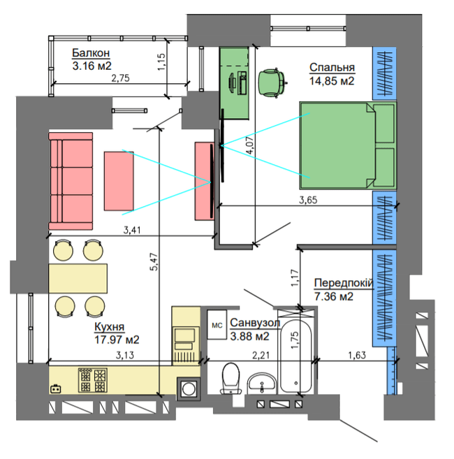 1-комнатная 45.01 м² в ЖК NIKOSTAR Comfort+ от 18 150 грн/м², Николаев