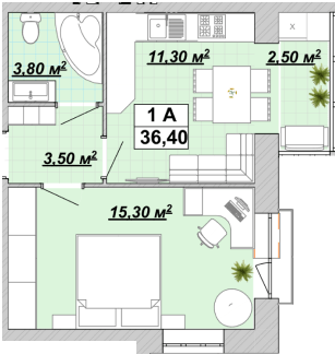 1-комнатная 36.4 м² в ЖР Княгинин от 13 500 грн/м², Ивано-Франковск