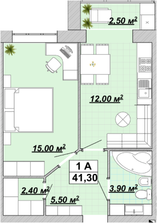 1-комнатная 41.3 м² в ЖР Княгинин от 12 300 грн/м², Ивано-Франковск