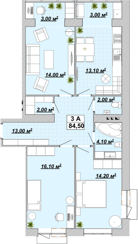 3-комнатная 84.5 м² в ЖР Княгинин от 13 500 грн/м², Ивано-Франковск