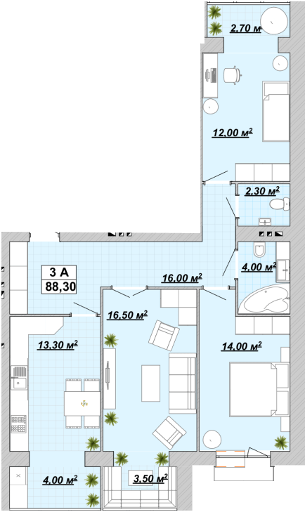 3-комнатная 88.3 м² в ЖР Княгинин от 14 000 грн/м², Ивано-Франковск
