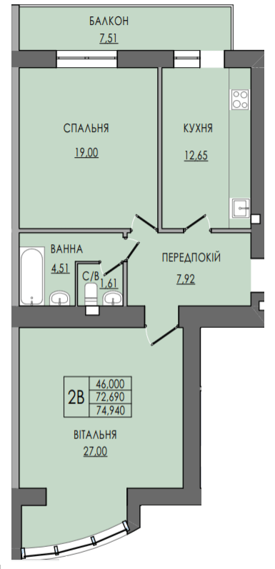 2-комнатная 74.94 м² в ЖК на ул. Пилипа Орлика, 7 от 17 100 грн/м², Ивано-Франковск