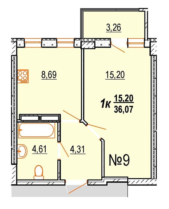 1-кімнатна 36.07 м² в ЖК BRUSSELS від 16 500 грн/м², с. Крижанівка