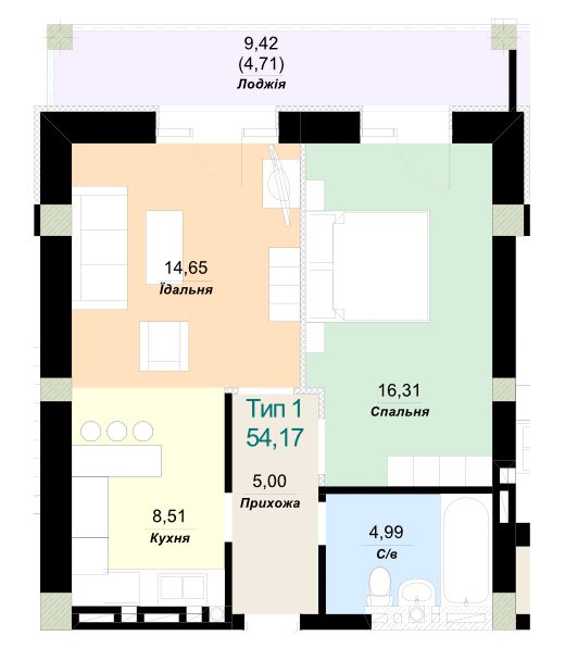 1-комнатная 54.17 м² в ЖК Sky City от 21 000 грн/м², Ужгород