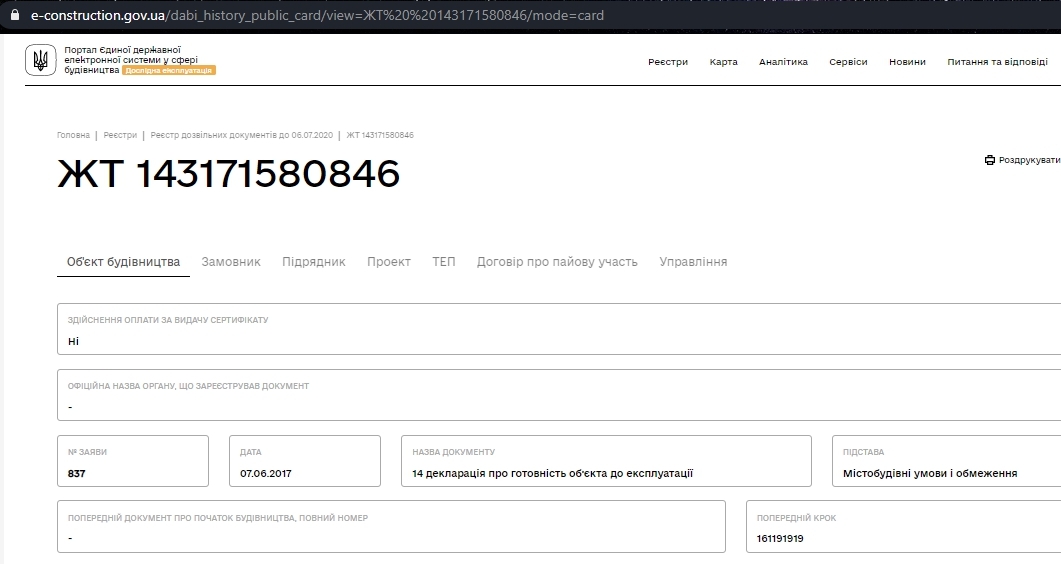 Сертификат о готовности Секция 6, ЖК Премиум Парк