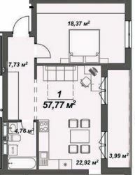 1-кімнатна 57.77 м² в ЖК Crystal від 23 150 грн/м², Ужгород
