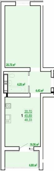1-кімнатна 48.33 м² в ЖК Казка від забудовника, Харків