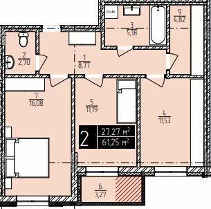 2-комнатная 61.25 м² в ЖК IQ Center от 22 350 грн/м², Хмельницкий