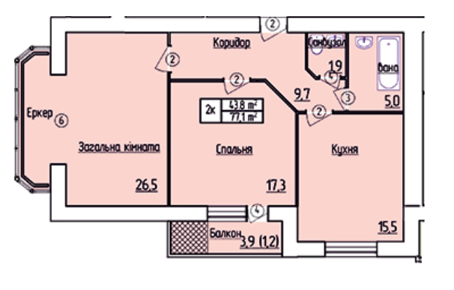 2-комнатная 77.1 м² в ЖК Лесной квартал от 13 800 грн/м², г. Славута