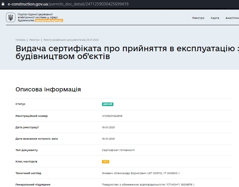 Сертифікат про готовність 1 дом (секции 4-7), ЖК RealPark