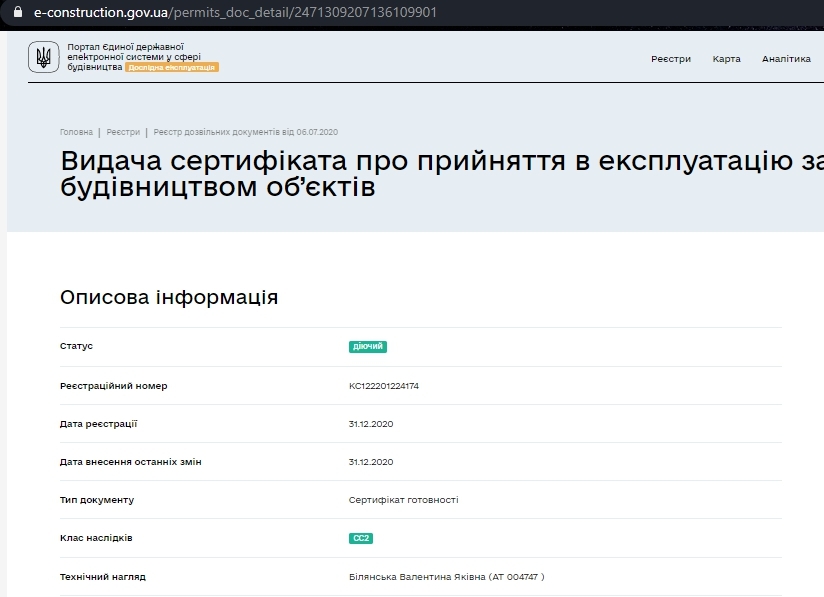 Сертифікат про готовність Дом 2, ЖК Центральний-2