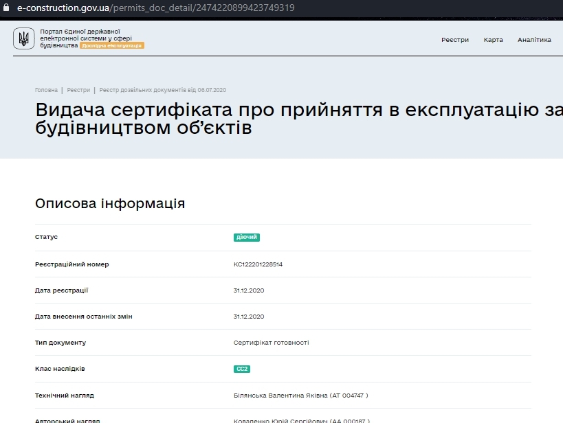 Сертифікат про готовність Дом 2, ЖК Центральний-2