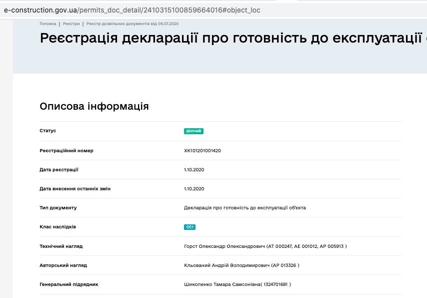 Сертифікат про готовність Жилой комплекс, ЖК НАДІЯ